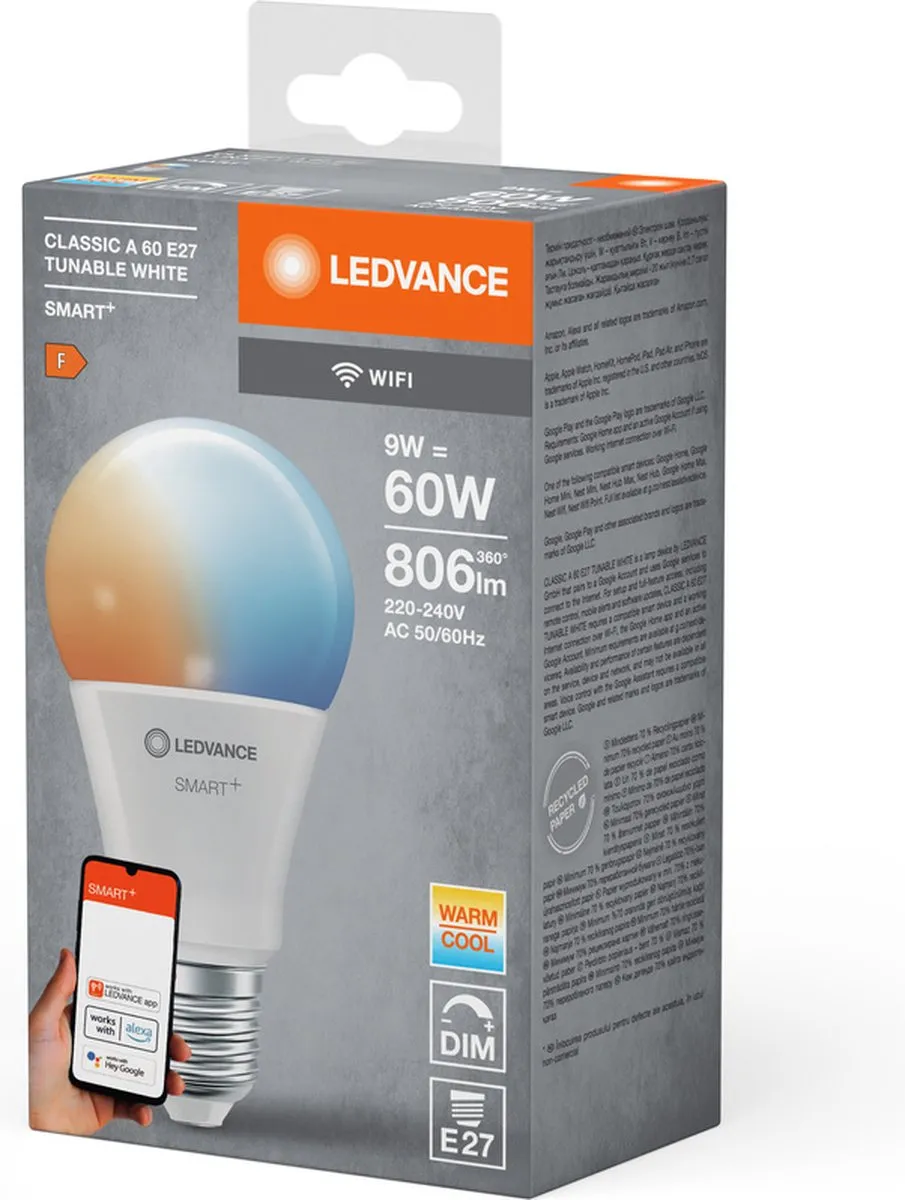 LEDVANCE SMART+ WIFI LEDlamp 9W 806lm - 4 Stuks - afbeelding 5 van 6