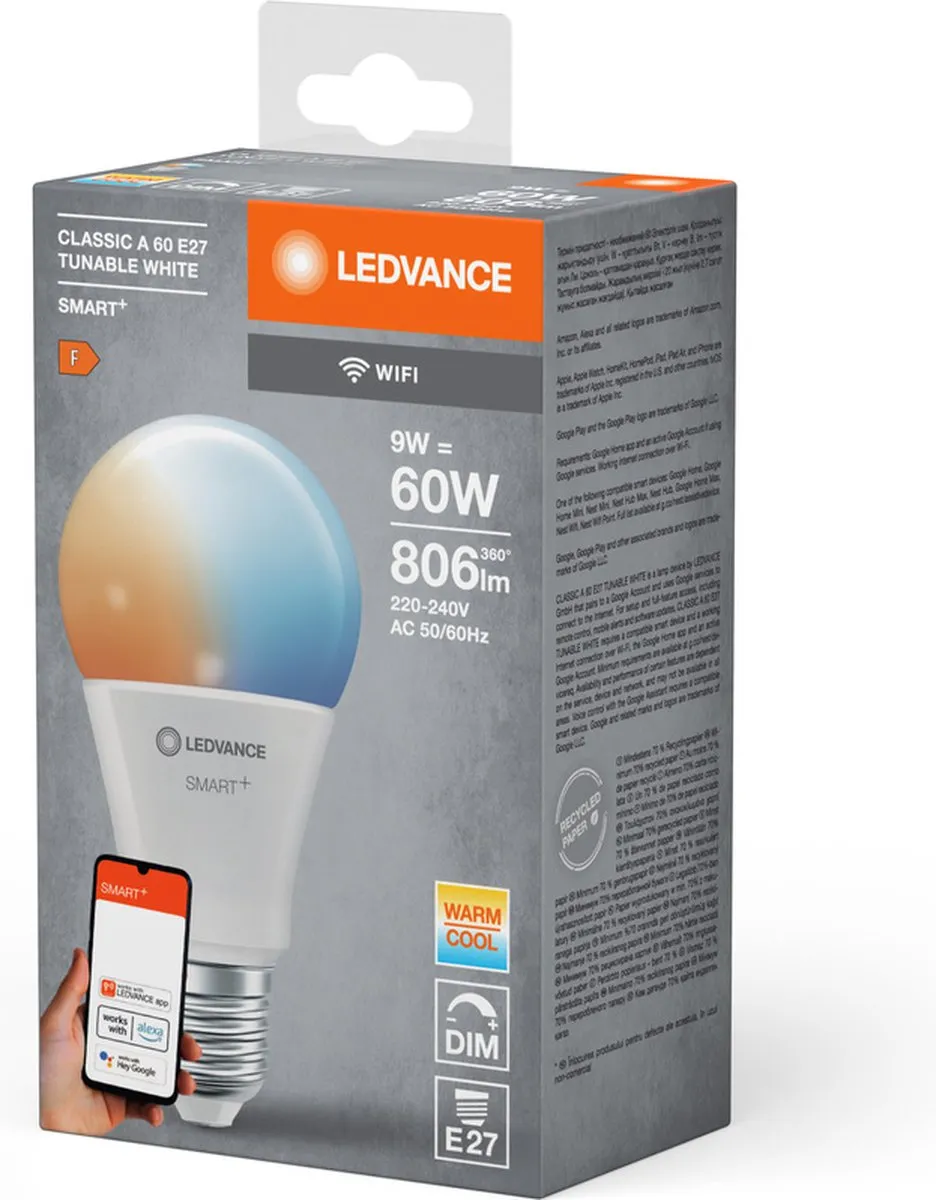 LEDVANCE SMART+ WIFI LEDlamp 9W 806lm - 4 Stuks - afbeelding 4 van 6