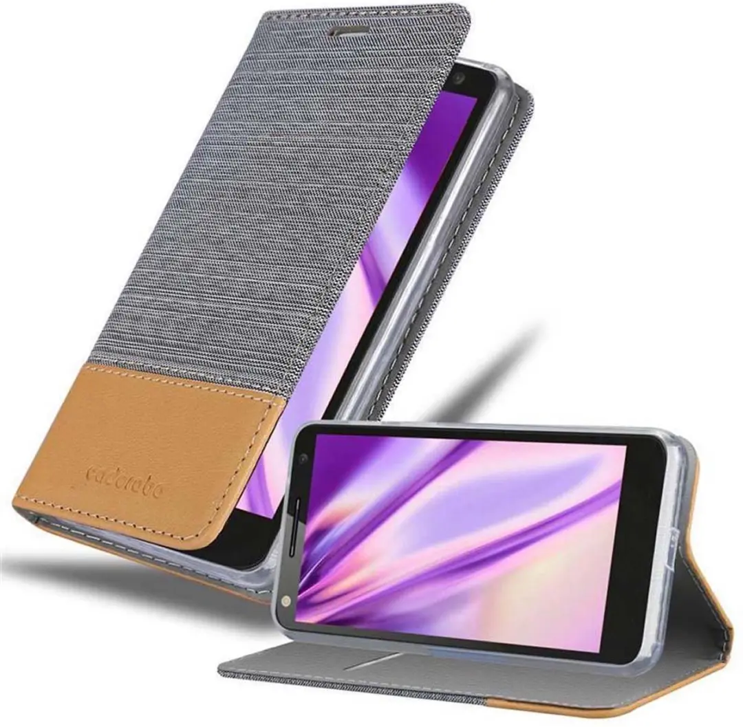 Cadorabo Hoesje geschikt voor Motorola MOTO X3 in LICHTGRIJS BRUIN - Beschermhoes met magnetische sluiting, standfunctie en kaartvakje Book Case Cover Etui