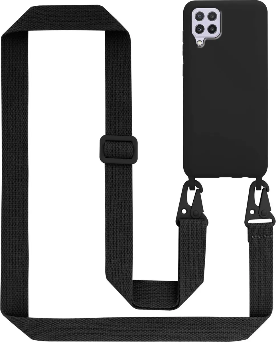 Cadorabo Mobiele telefoon ketting geschikt voor Samsung Galaxy A22 4G / M22 / M32 4G in LIQUID ZWART - Silicone beschermhoes met lengte verstelbare koord riem