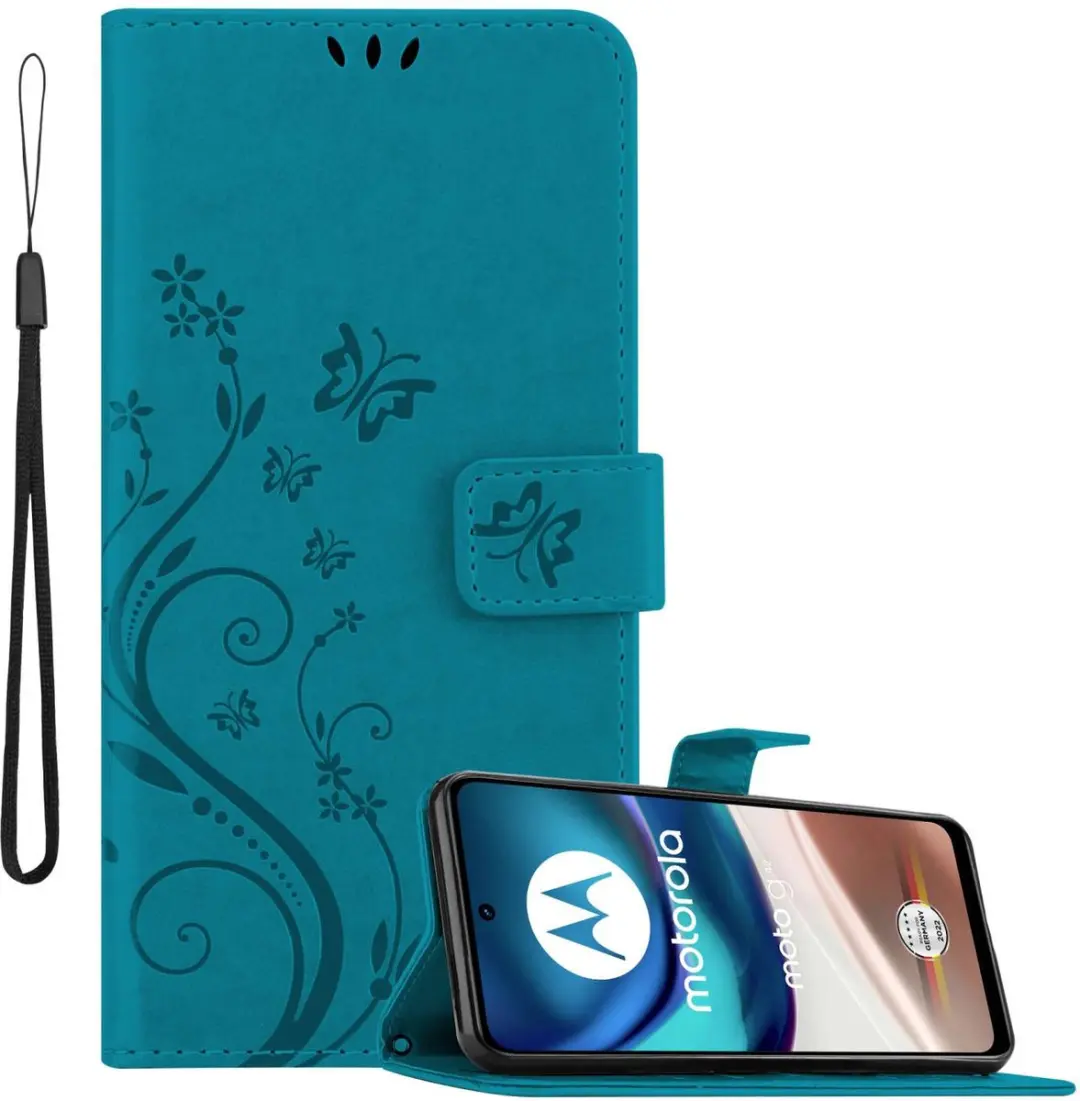 Cadorabo Hoesje geschikt voor Motorola MOTO G42 in BLOEMEN BLAUW
