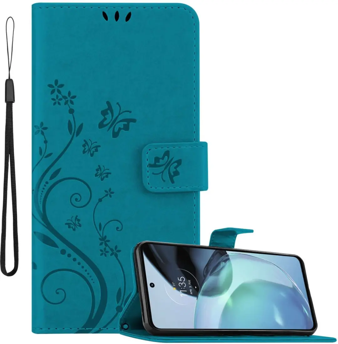 Cadorabo Hoesje geschikt voor Motorola MOTO G72 in BLOEMEN BLAUW