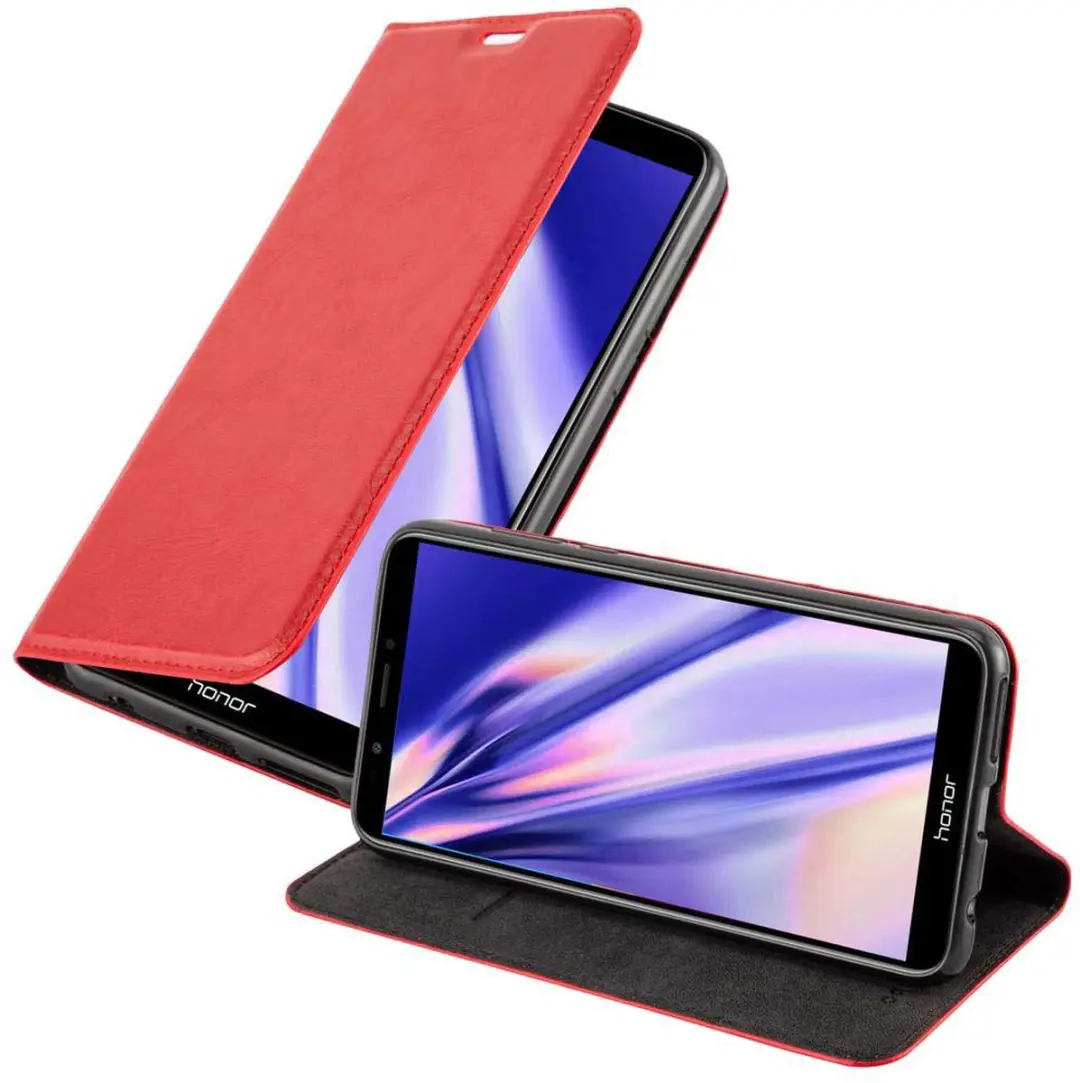Cadorabo Hoesje geschikt voor Honor 7C / Huawei Y7 2018 in APPEL ROOD - Beschermhoes met magnetische sluiting, standfunctie en kaartvakje Book Case Cover Etui