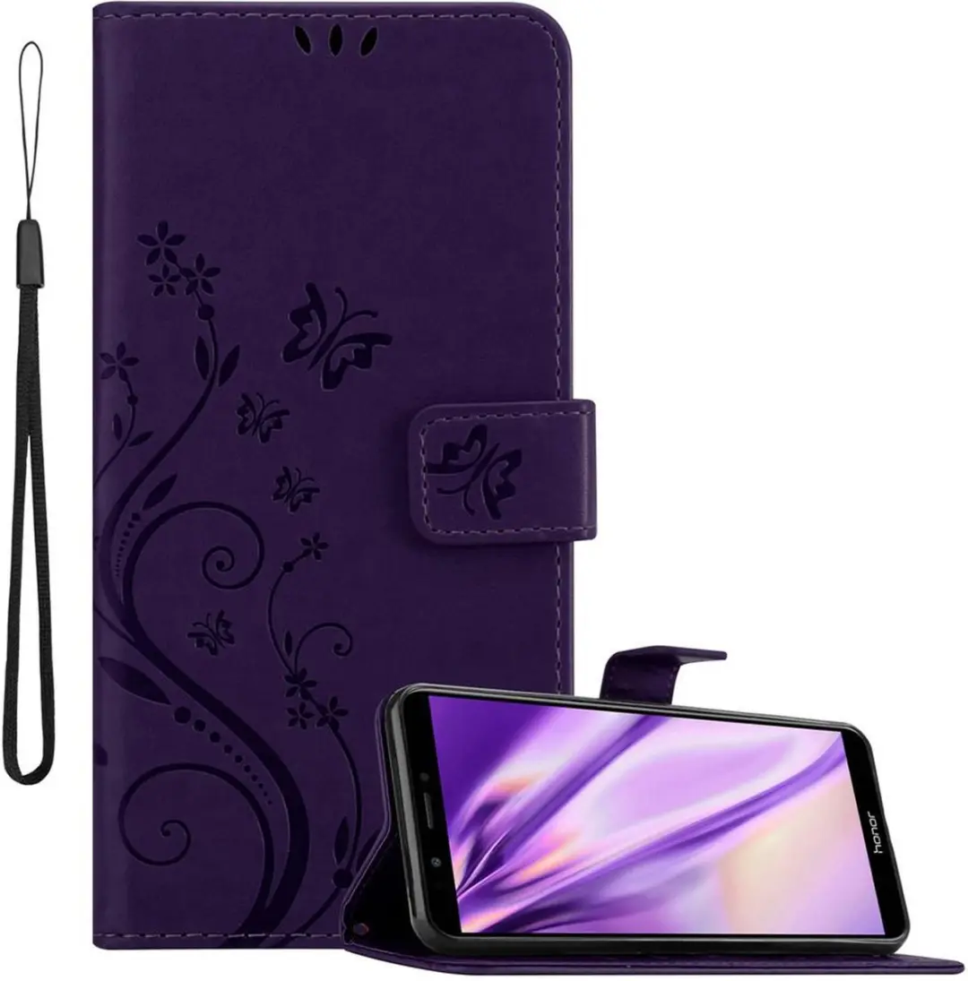 Cadorabo Hoesje geschikt voor Honor 7C / Huawei Y7 2018 in BLOEMEN DONKER PAARS