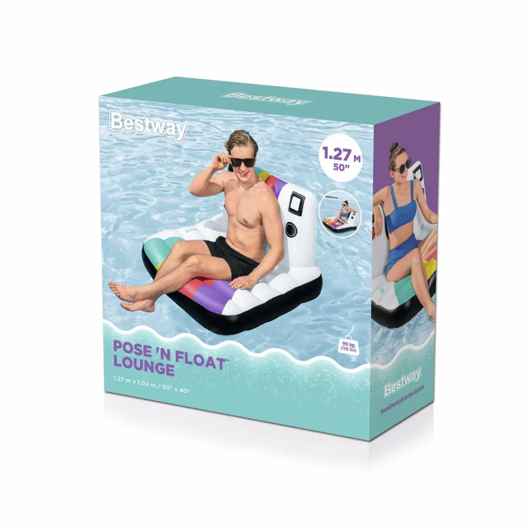 Bestway Pose N' Float Opblaasbare Lounger 127x102cm - Wit/Multicolor - afbeelding 5 van 5