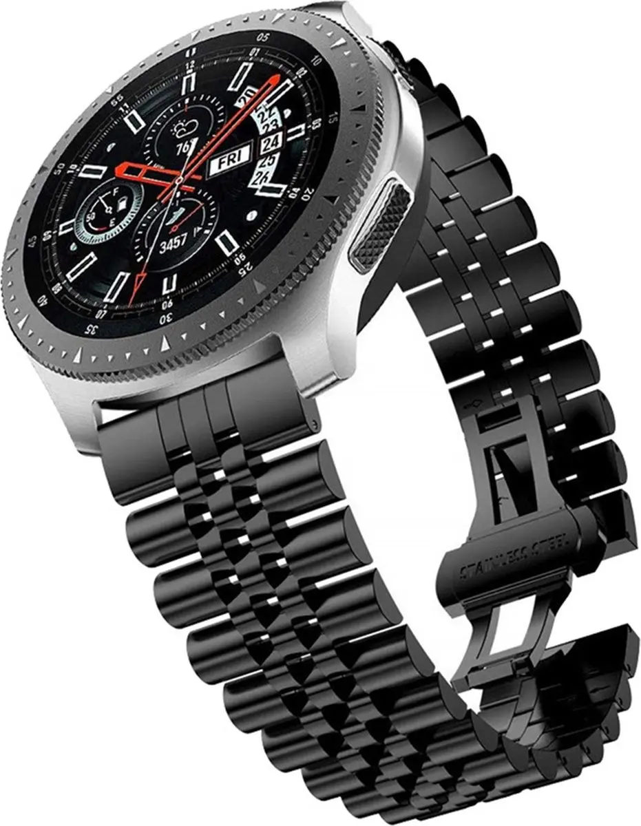Cadorabo Roestvrij stalen bandje 20mm geschikt voor Samsung Galaxy Watch 42mm / 3 / 4 / 5 / Sport in ZWART - Vervangingsmanchet geschikt voor Huawei Watch 2 geschikt voor Nokia Steel geschikt voor LG Watch Sport enz.