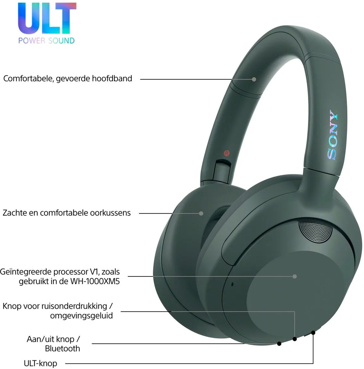 Sony ULT Wear WHULT900NH.CE7 Noise Cancelling Koptelefoon - Forest Gray - afbeelding 6 van 6