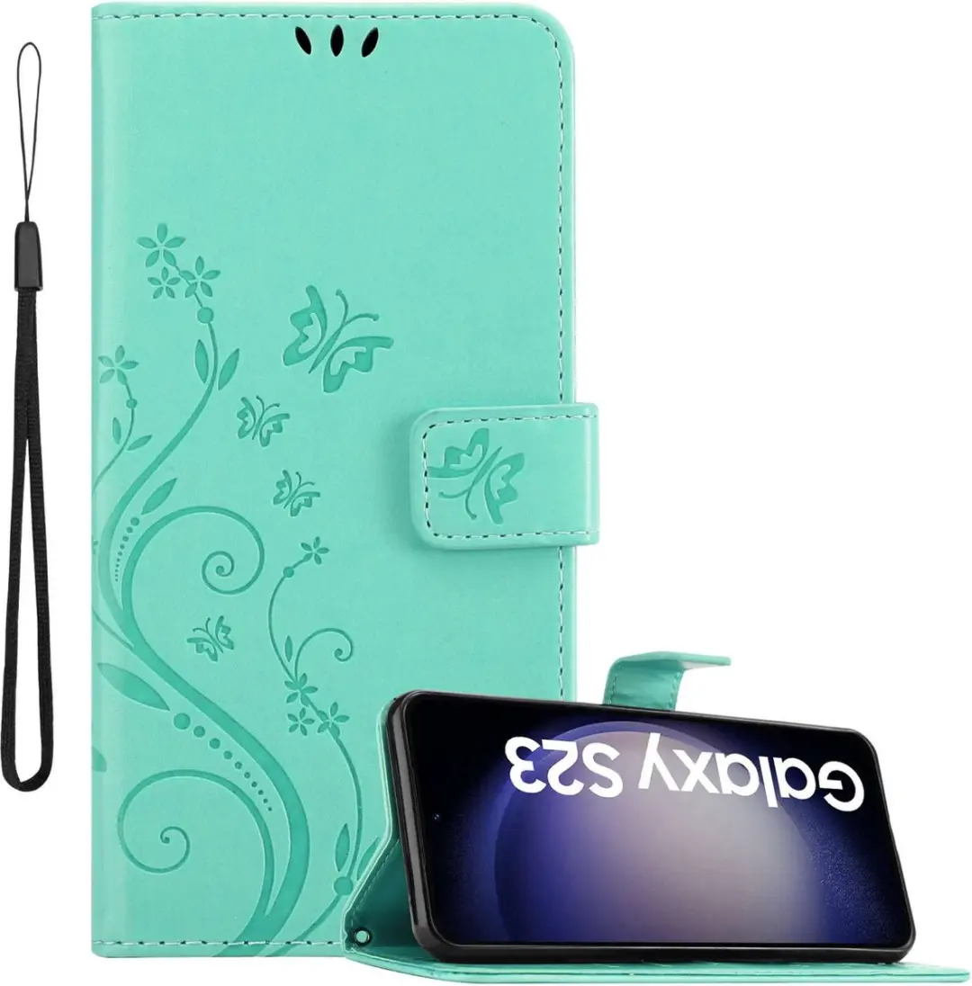 Cadorabo Hoesje geschikt voor Samsung Galaxy S23 in BLOEMEN TURKOOIS