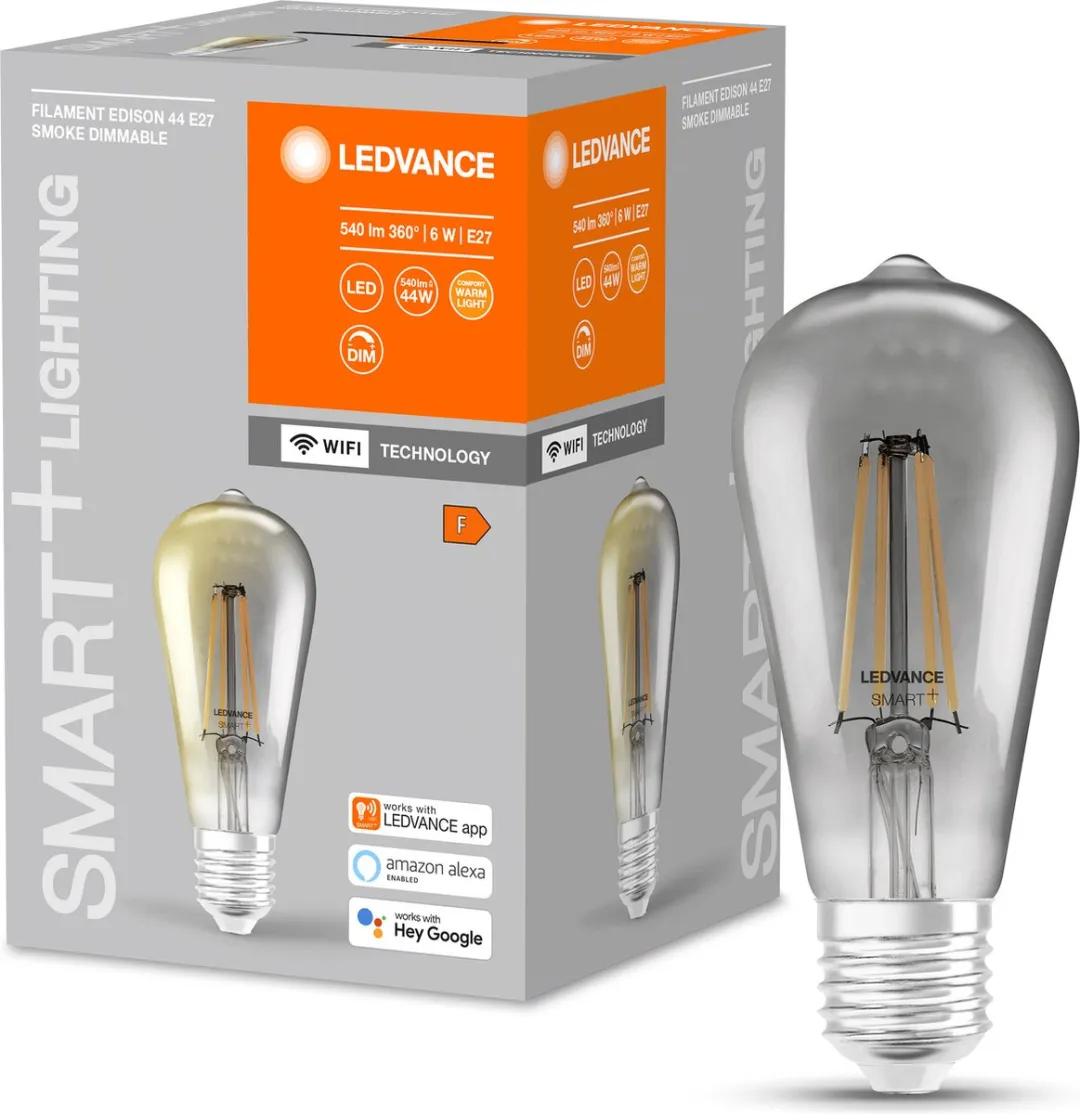 LEDVANCE SMART E27 6W Edisonlamp - Warm wit 2500K - Heldere rookglas