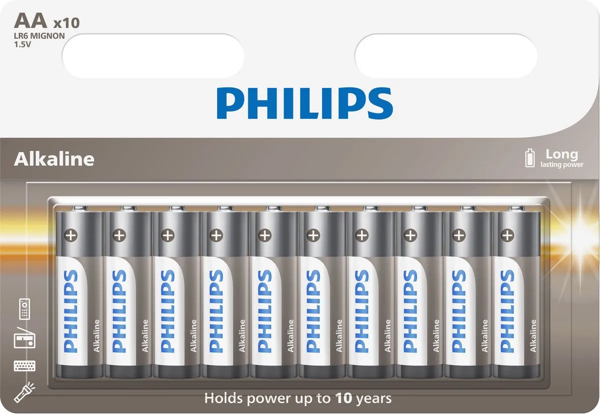 Philips AA Alkaline Batterij 1,5V - 10 Stuks