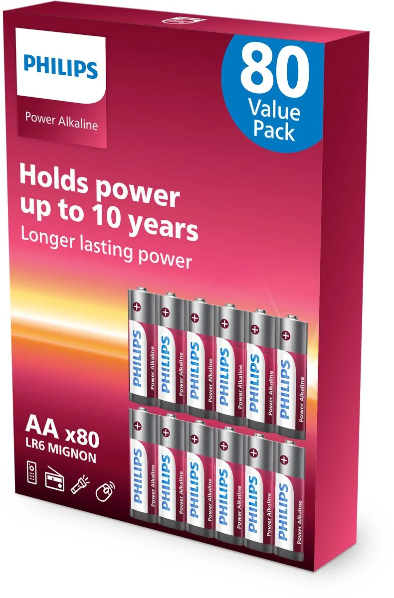 Philips Power Alkaline AA Batterijen - 80 Stuks