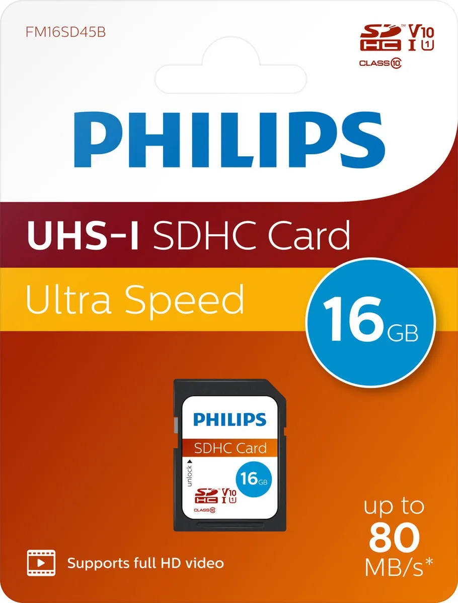 Philips FM16SD45B SDHC Kaart 16GB Class 10