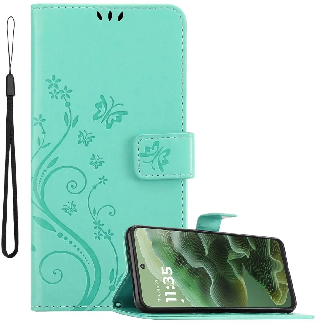 Cadorabo Hoesje geschikt voor Motorola Moto G35 in BLOEMEN TURKOOIS
