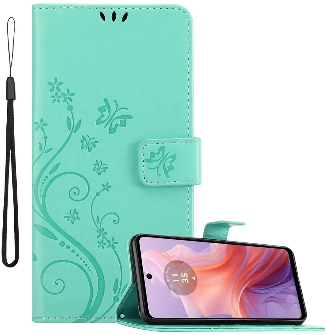 Cadorabo Hoesje geschikt voor Motorola Moto E14 in BLOEMEN TURKOOIS