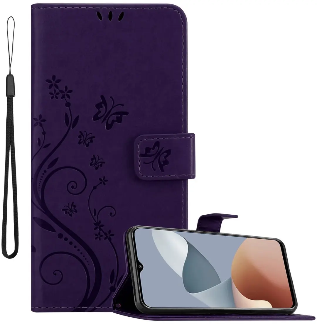 Cadorabo Hoesje geschikt voor ZTE Blade A73 4G in BLOEMEN DONKER PAARS - Beschermhoes in bloemmotief met magnetische sluiting, standfunctie en kaartsleuven Book Case Cover Etui