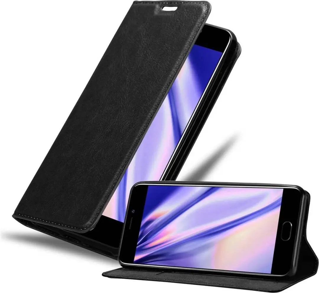 Cadorabo Hoesje geschikt voor MEIZU M6 in ZWARTE NACHT - Beschermhoes met magnetische sluiting, standfunctie en kaartvakje Book Case Cover Etui