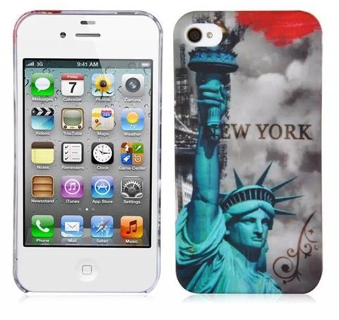 Cadorabo Hoesje geschikt voor Apple iPhone 4 / 4S met NEW YORK - VRIJHEIDSBEELD opdruk - Hard Case Cover beschermhoes in trendy design