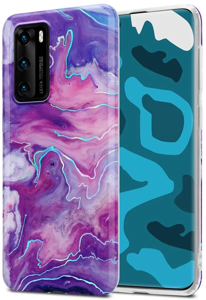 Cadorabo Hoesje geschikt voor Huawei P40 in Paars Roze Marmer No. 19