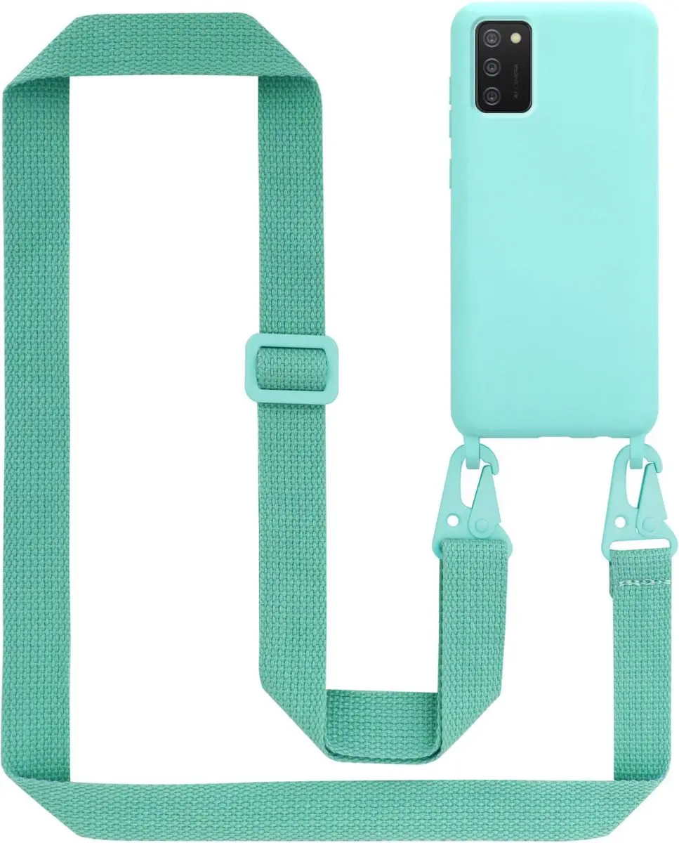 Cadorabo Mobiele telefoon ketting geschikt voor Samsung Galaxy A02s in LIQUID TURKOOIS - Silicone beschermhoes met lengte verstelbare koord riem