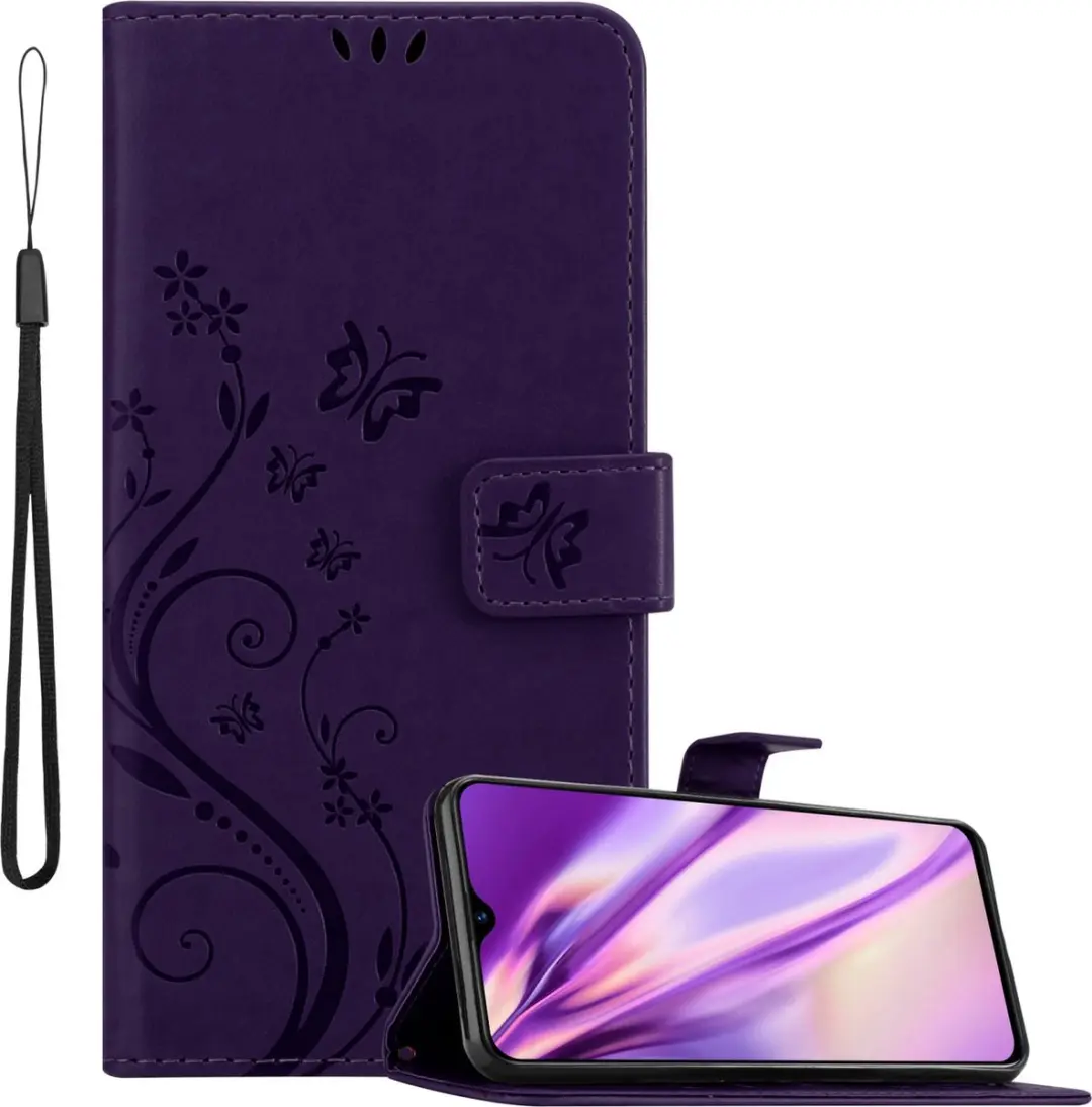 Cadorabo Hoesje geschikt voor Realme 5 PRO / Realme Q in BLOEMEN DONKER PAARS