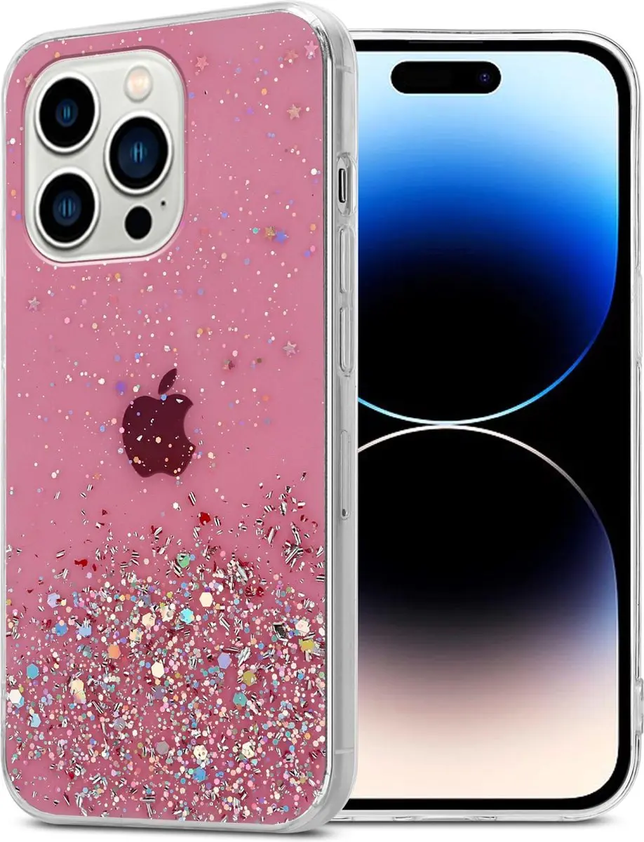 Cadorabo Hoesje geschikt voor Apple iPhone 14 PRO MAX in Roze met Glitter