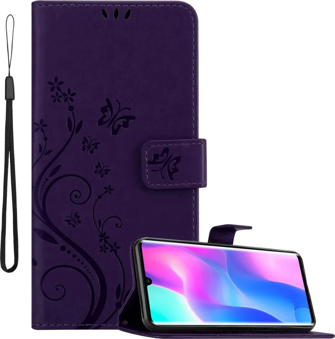 Cadorabo Hoesje geschikt voor Xiaomi Mi NOTE 10 LITE in BLOEMEN DONKER PAARS