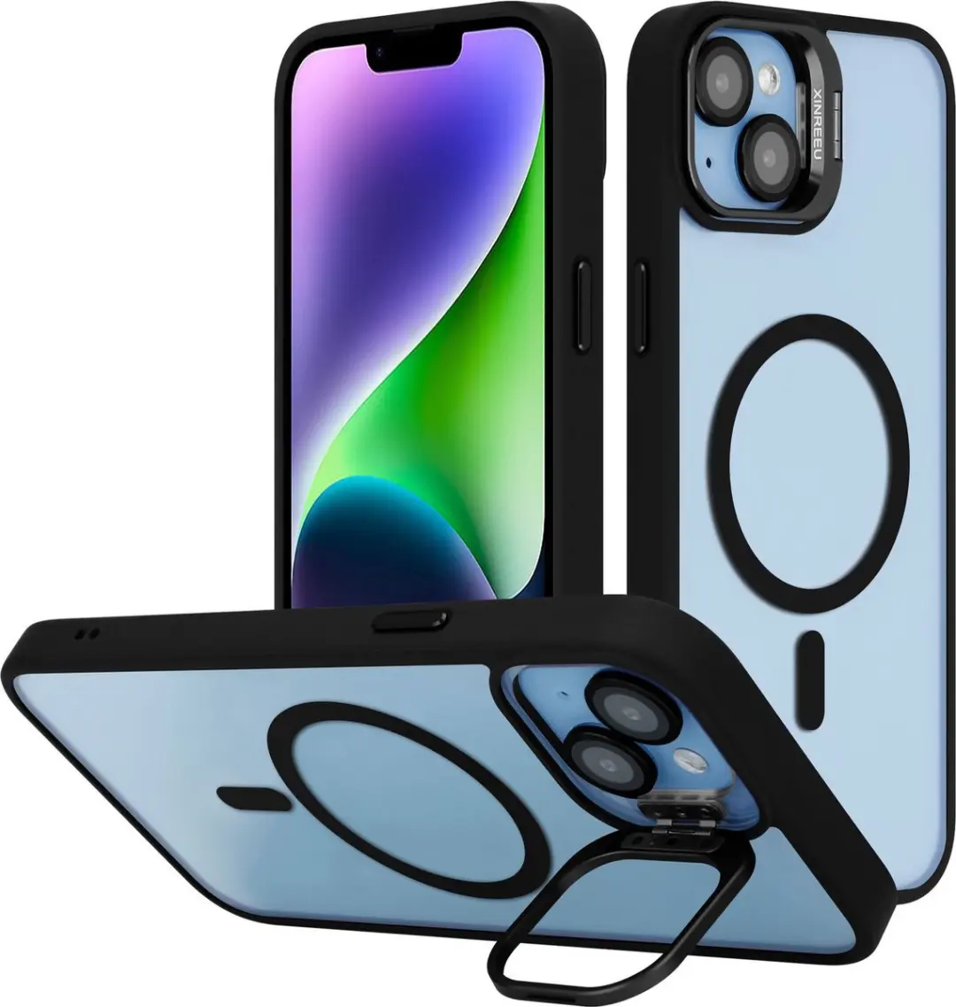 Cadorabo Hoesje geschikt voor Apple iPhone 13 in Zwart geschikt voor MagSafe en standfunctie inclusief cameralensbescherming TPU-siliconenrand