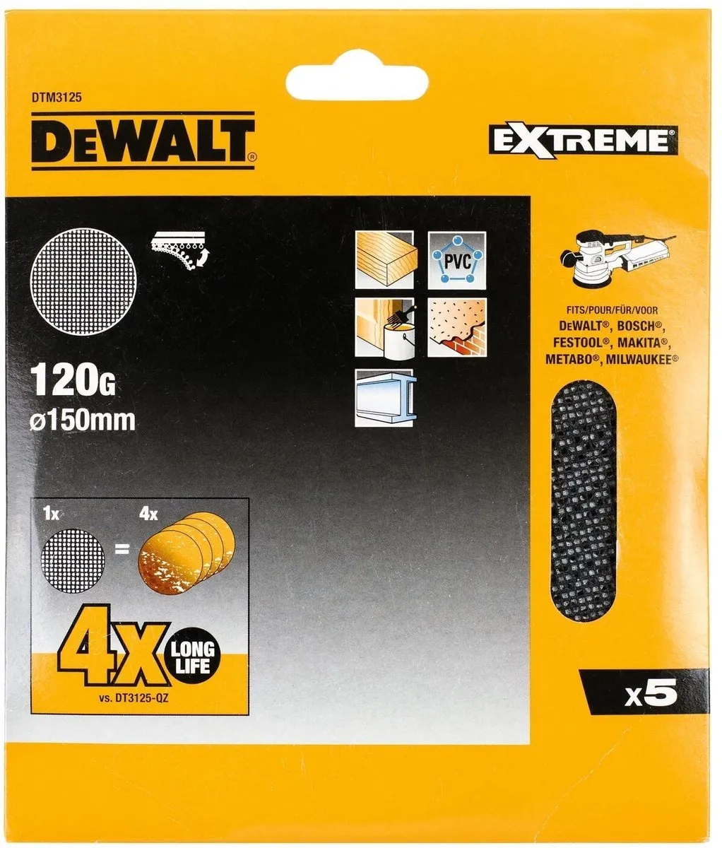 DeWalt DTM3125 Mesh Schuurgaas 150mm K120 - 5 Vel - afbeelding 2 van 2