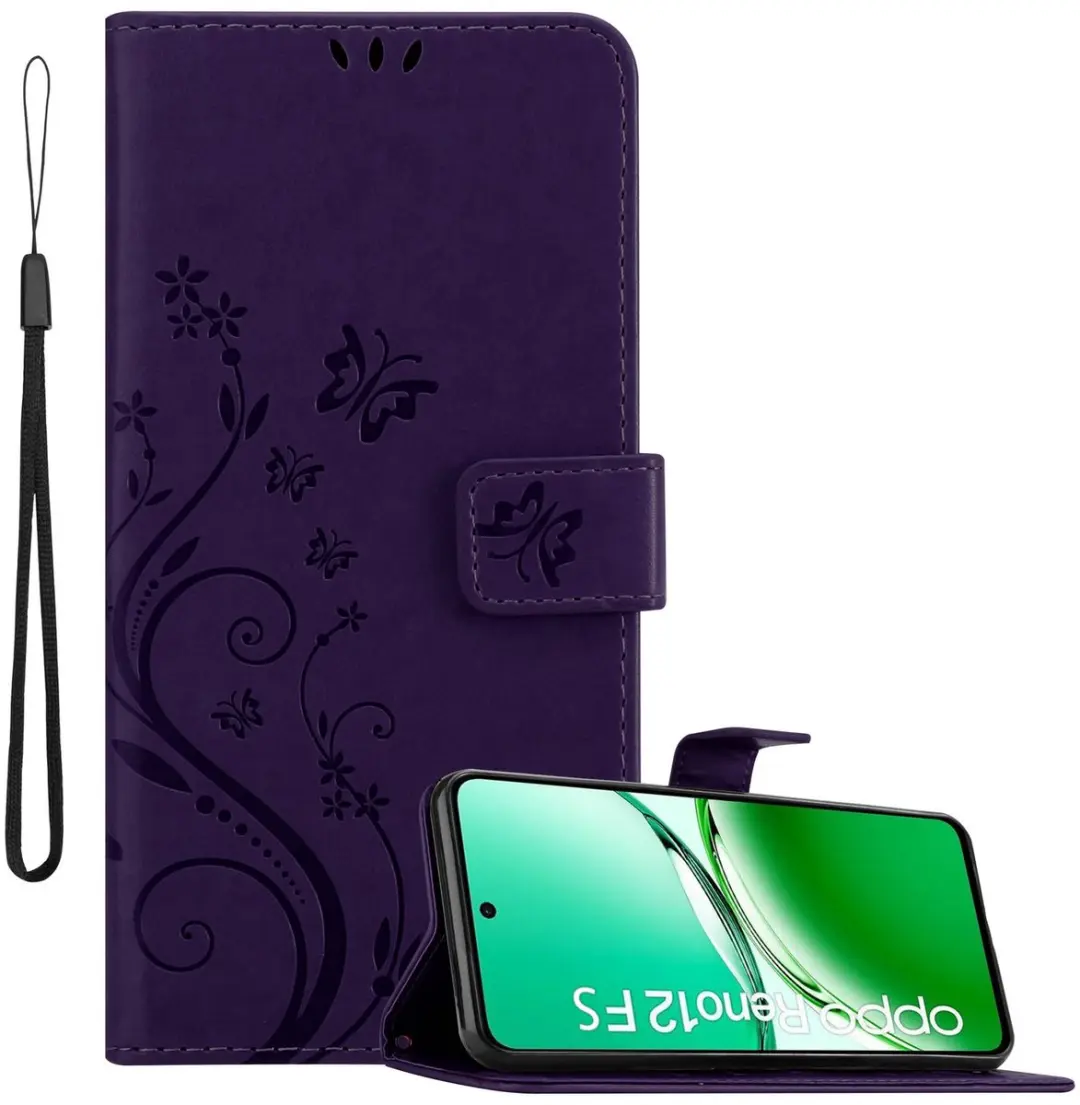 Cadorabo Hoesje geschikt voor Oppo Reno 12 FS in BLOEMEN DONKER PAARS