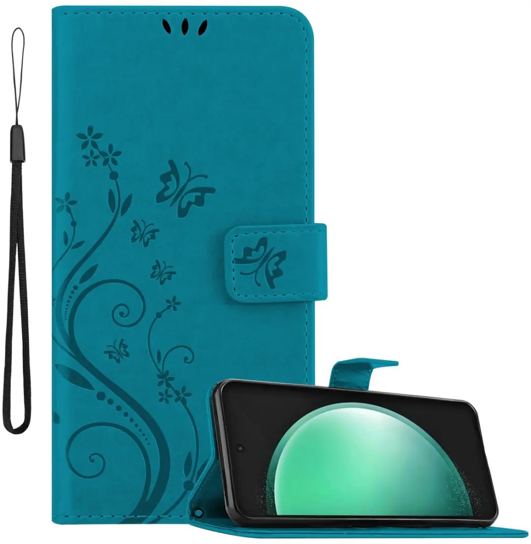 Cadorabo Hoesje geschikt voor Samsung Galaxy S24 FE in BLOEMEN BLAUW