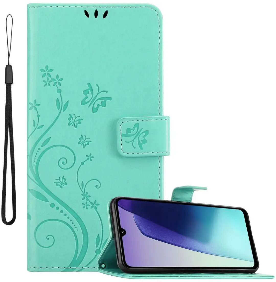 Cadorabo Hoesje geschikt voor Xiaomi RedMi 14C in BLOEMEN TURKOOIS