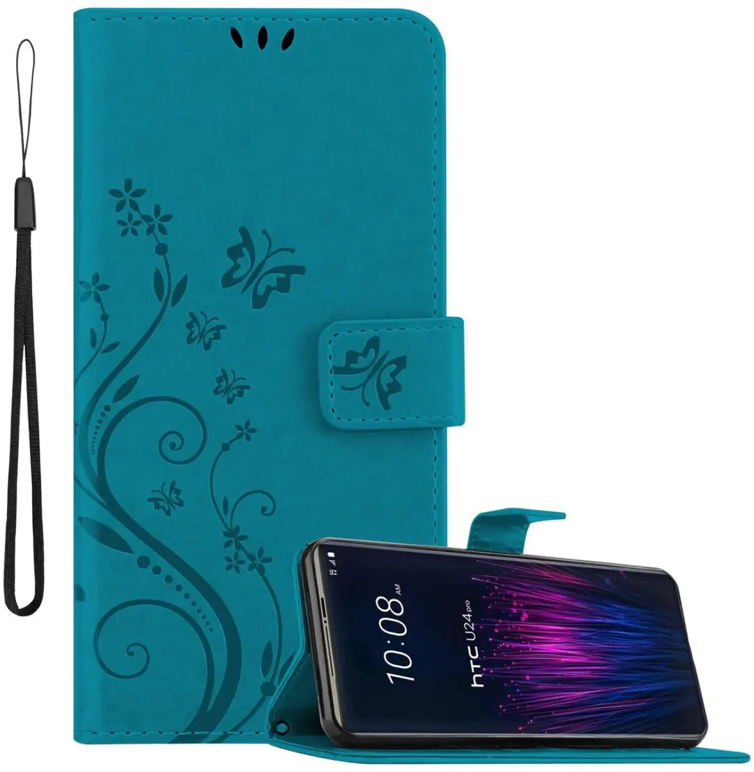 Cadorabo Hoesje geschikt voor HTC U24 PRO in BLOEMEN BLAUW