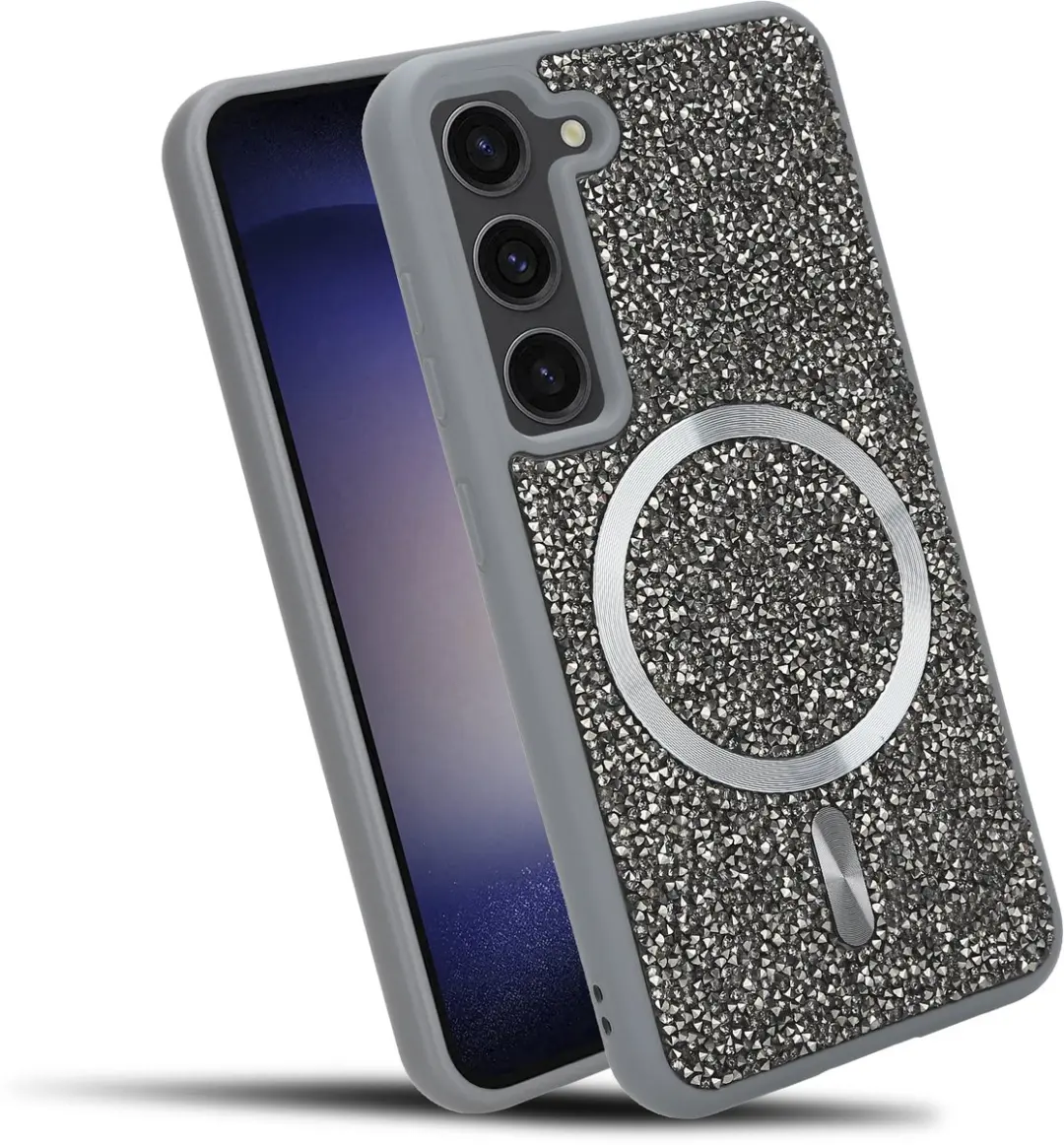 Hoesje geschikt voor Samsung Galaxy S23 PLUS in Grijs Diamant Glitter Stijl