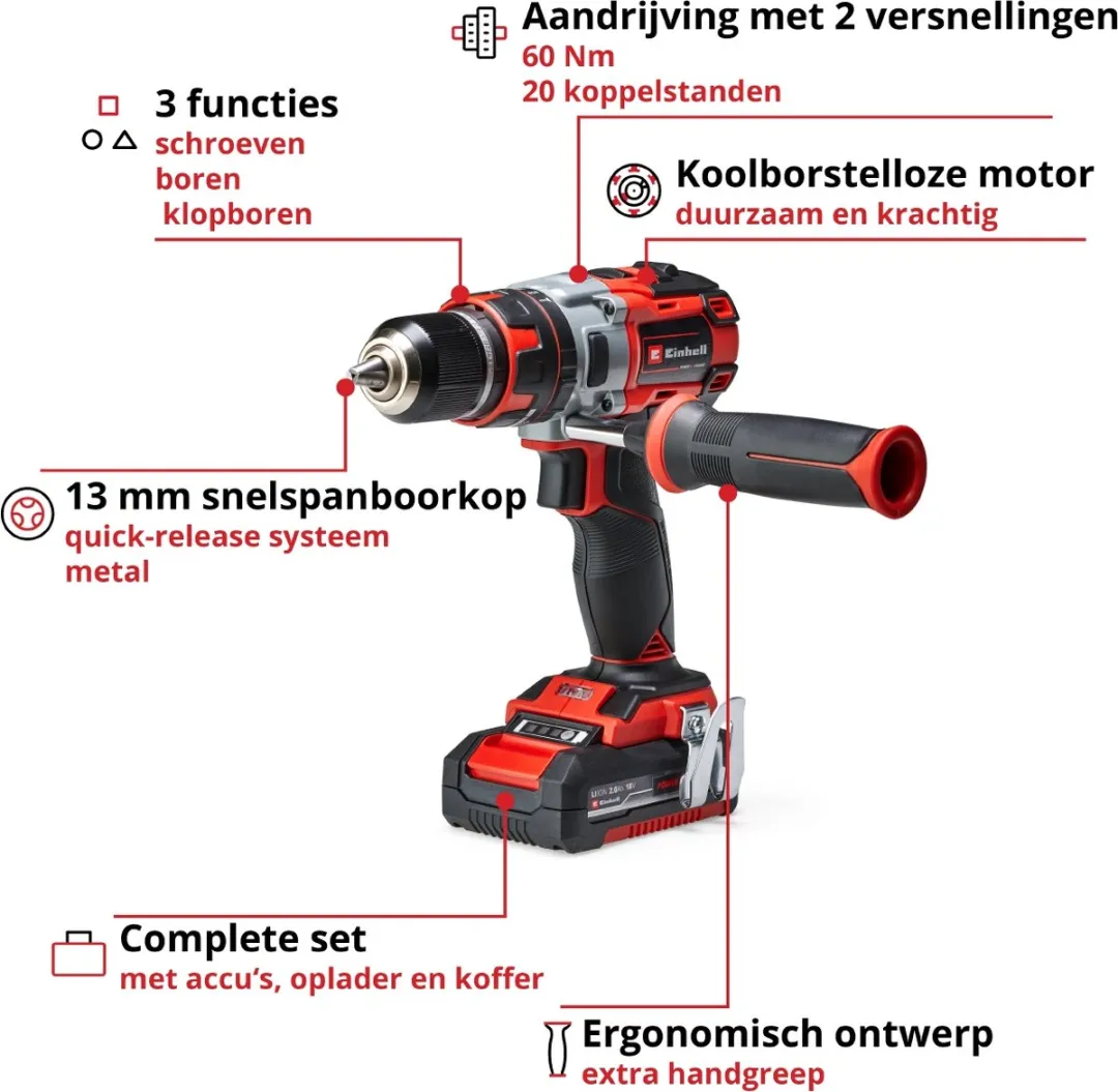 Einhell TE-CD 18 Li-i BL Klopboormachine - Power X-Change - 60 Nm - 2x 2,0Ah