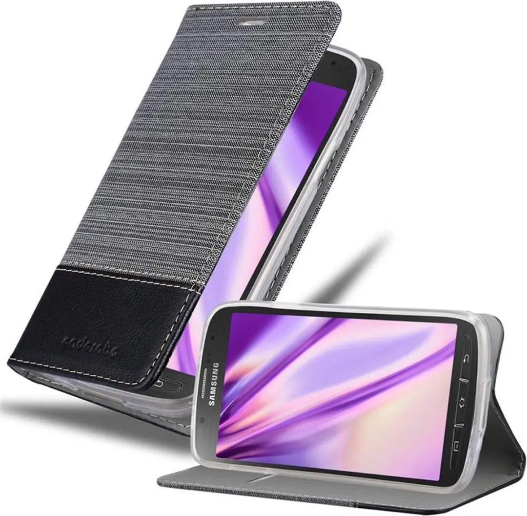 Cadorabo Hoesje geschikt voor Samsung Galaxy S4 ACTIVE in GRIJS ZWART - Beschermhoes met magnetische sluiting, standfunctie en kaartvakje Book Case Cover Etui