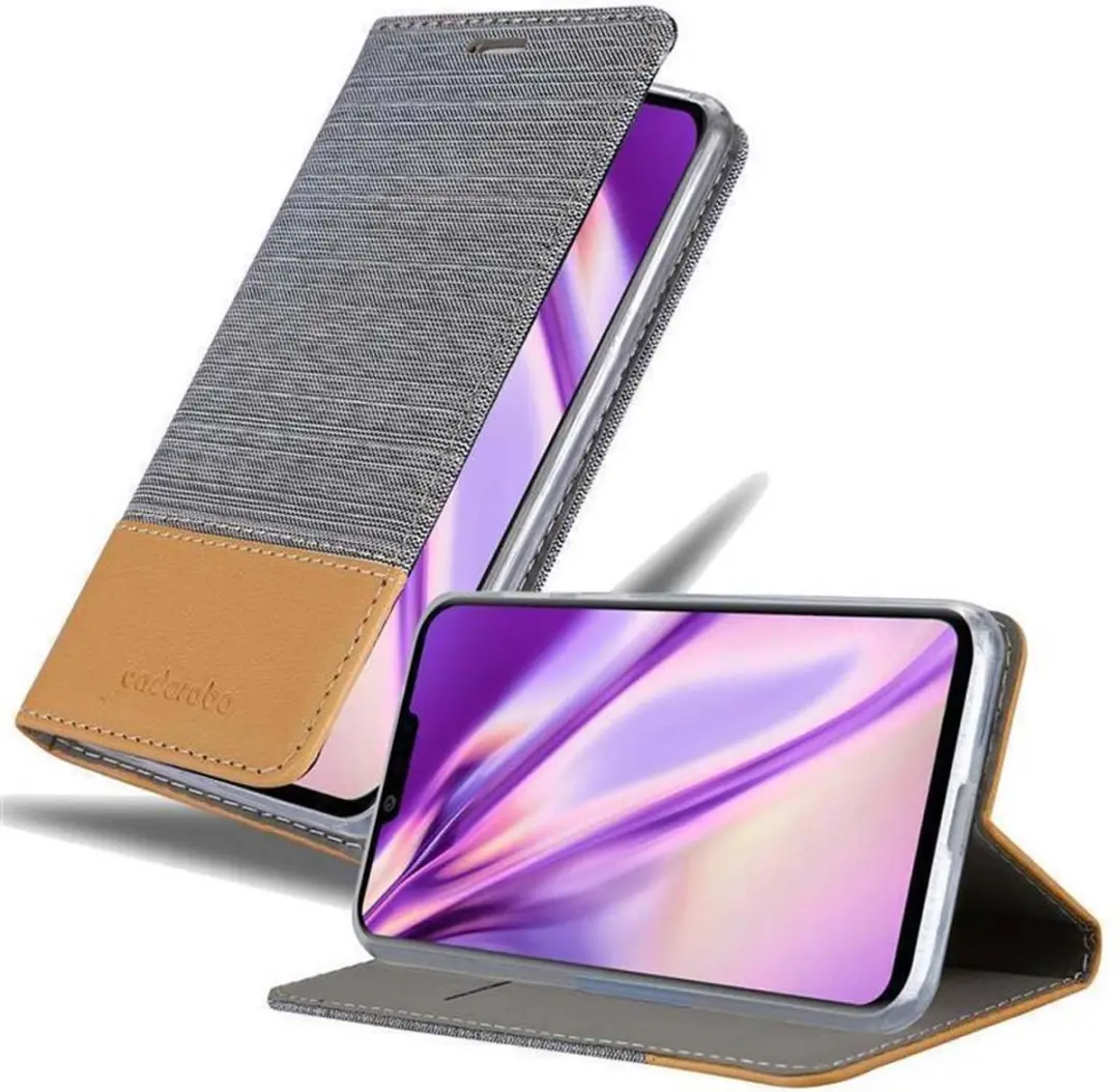 Cadorabo Hoesje geschikt voor LG G8 in LICHTGRIJS BRUIN - Beschermhoes met magnetische sluiting, standfunctie en kaartvakje Book Case Cover Etui