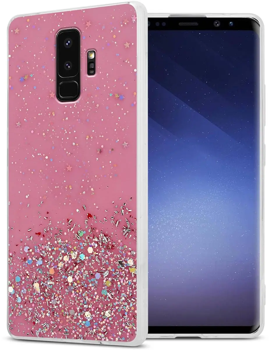 Cadorabo Hoesje geschikt voor Samsung Galaxy S9 PLUS in Roze met Glitter