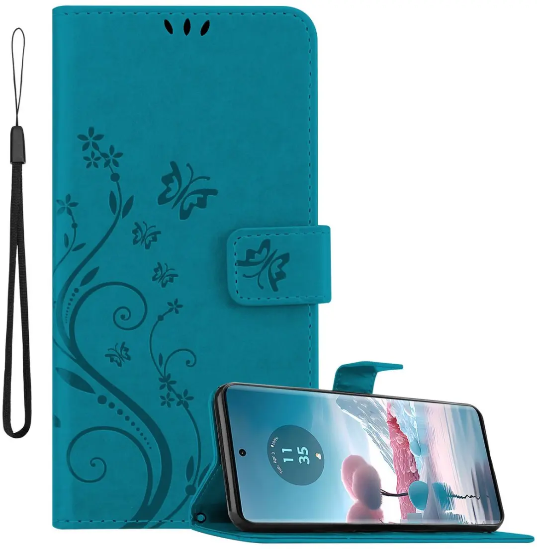 Cadorabo Hoesje geschikt voor Motorola Edge 40 Neo in BLOEMEN BLAUW