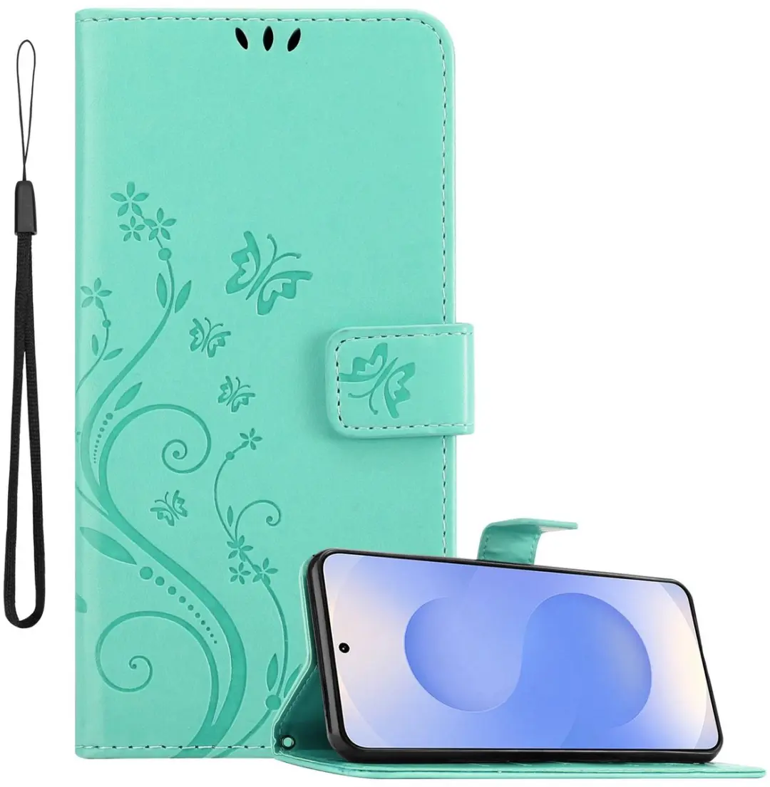 Cadorabo Hoesje geschikt voor Samsung Galaxy S25 in BLOEMEN TURKOOIS