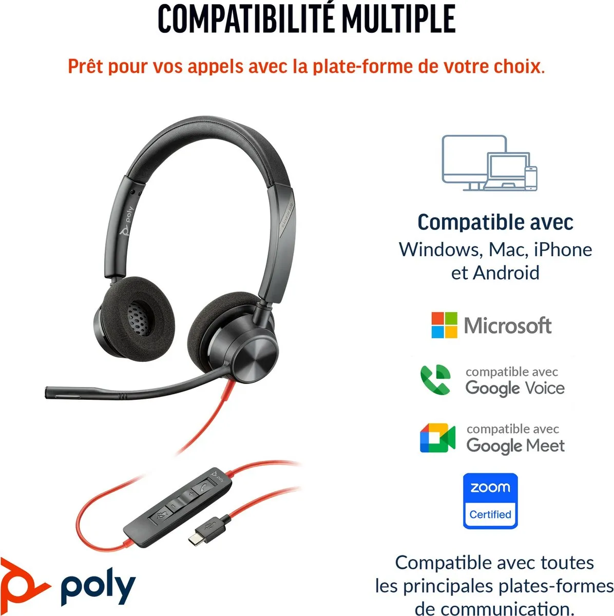 HP Poly Blackwire 3320 USB-C Headset - Zwart
