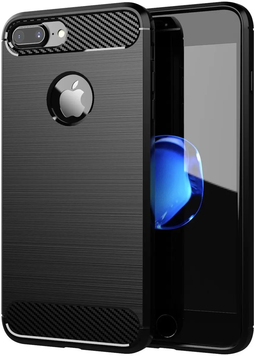 Cadorabo Hoesje geschikt voor Apple iPhone 7 PLUS / 7S PLUS in Brushed Zwart - Beschermhoes van flexibel TPU siliconen in roestvrij staal-carbonvezel look Case Cover