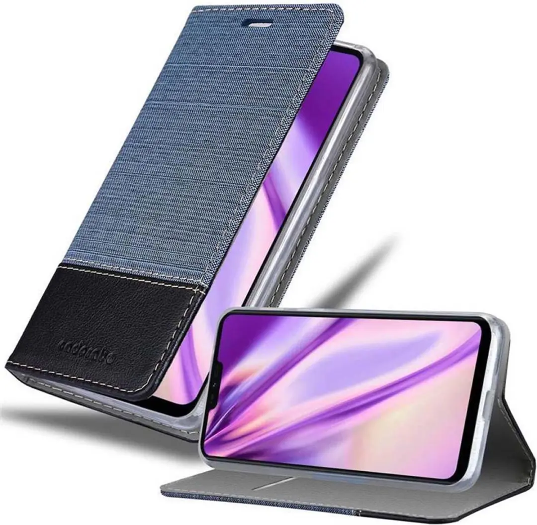 Cadorabo Hoesje geschikt voor LG Q9 in DONKERBLAUW ZWART - Beschermhoes met magnetische sluiting, standfunctie en kaartvakje Book Case Cover Etui
