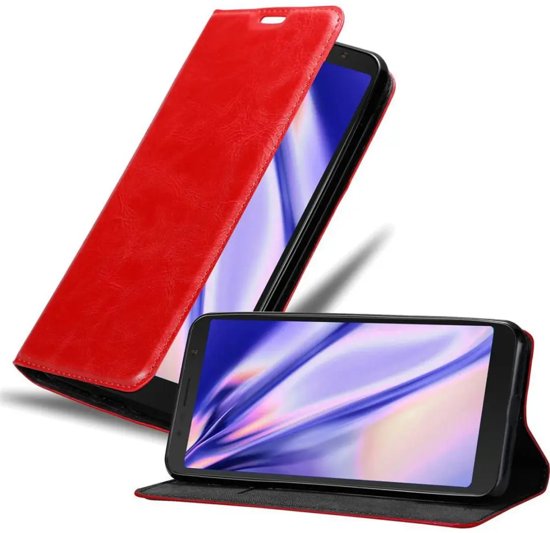 Cadorabo Hoesje geschikt voor Alcatel 3C in APPEL ROOD - Beschermhoes met magnetische sluiting, standfunctie en kaartvakje Book Case Cover Etui