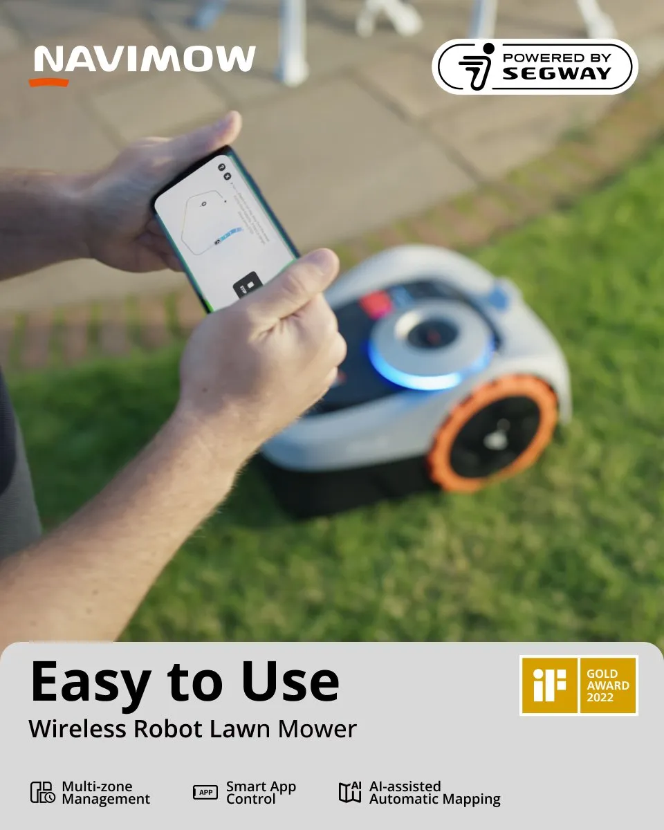 Segway Navimow - i105E Robotmaaier - 500 m - Zonder Perimeterdraad - Automatisch grasmaaien - GPS RTK & AI - Bediening via App - Stil & Slim Maaien - 18 cm Maaibreedte - Virtuele zones - Object herkenning - Alexa en Google smarthome ondersteuning