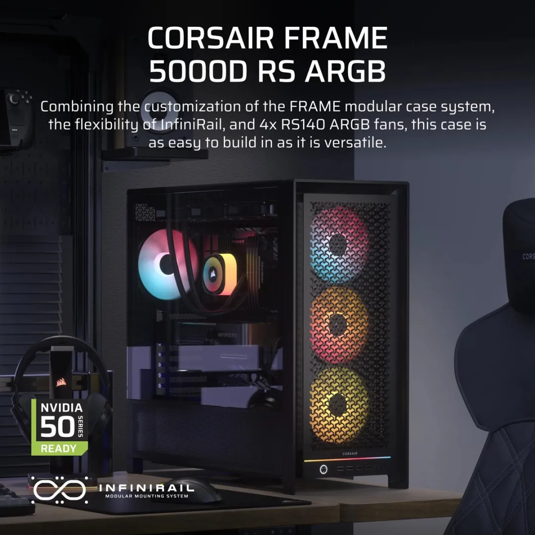 Corsair Frame 5000D RS ARGB PC-behuizing - 4x ARGB ventilatoren - Zwart