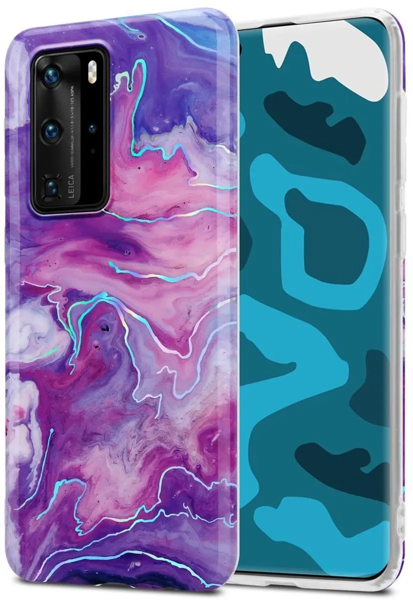 Cadorabo Hoesje geschikt voor Huawei P40 PRO / P40 PRO+ in Paars Roze Marmer No.