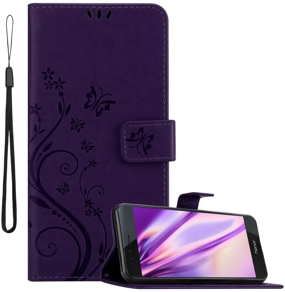 Cadorabo Hoesje geschikt voor Honor 8 / 8 PREMIUM in BLOEMEN DONKER PAARS