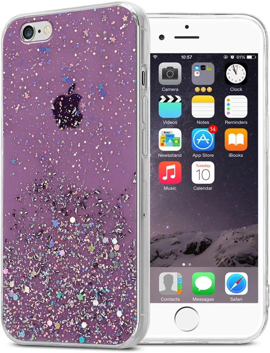Cadorabo Hoesje geschikt voor Apple iPhone 6 / 6S in Paars met Glitter