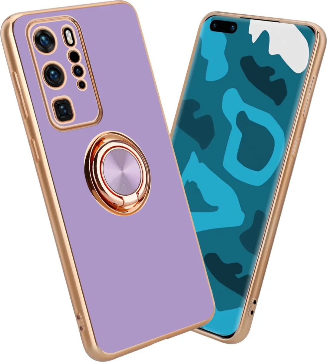 Cadorabo Hoesje geschikt voor Huawei P40 PRO in Glossy Licht Paars - Goud met ring - Beschermhoes van flexibel TPU-silicone Case Cover met camerabescherming en magnetische autohouder