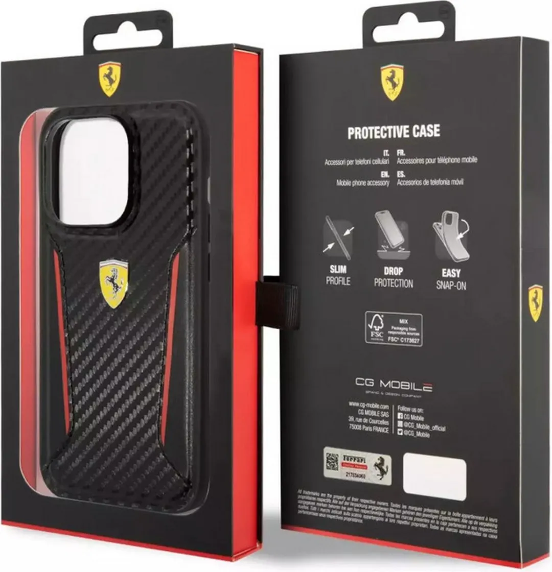 Ferrari Carbon Back Case iPhone 14 Pro - Zwart